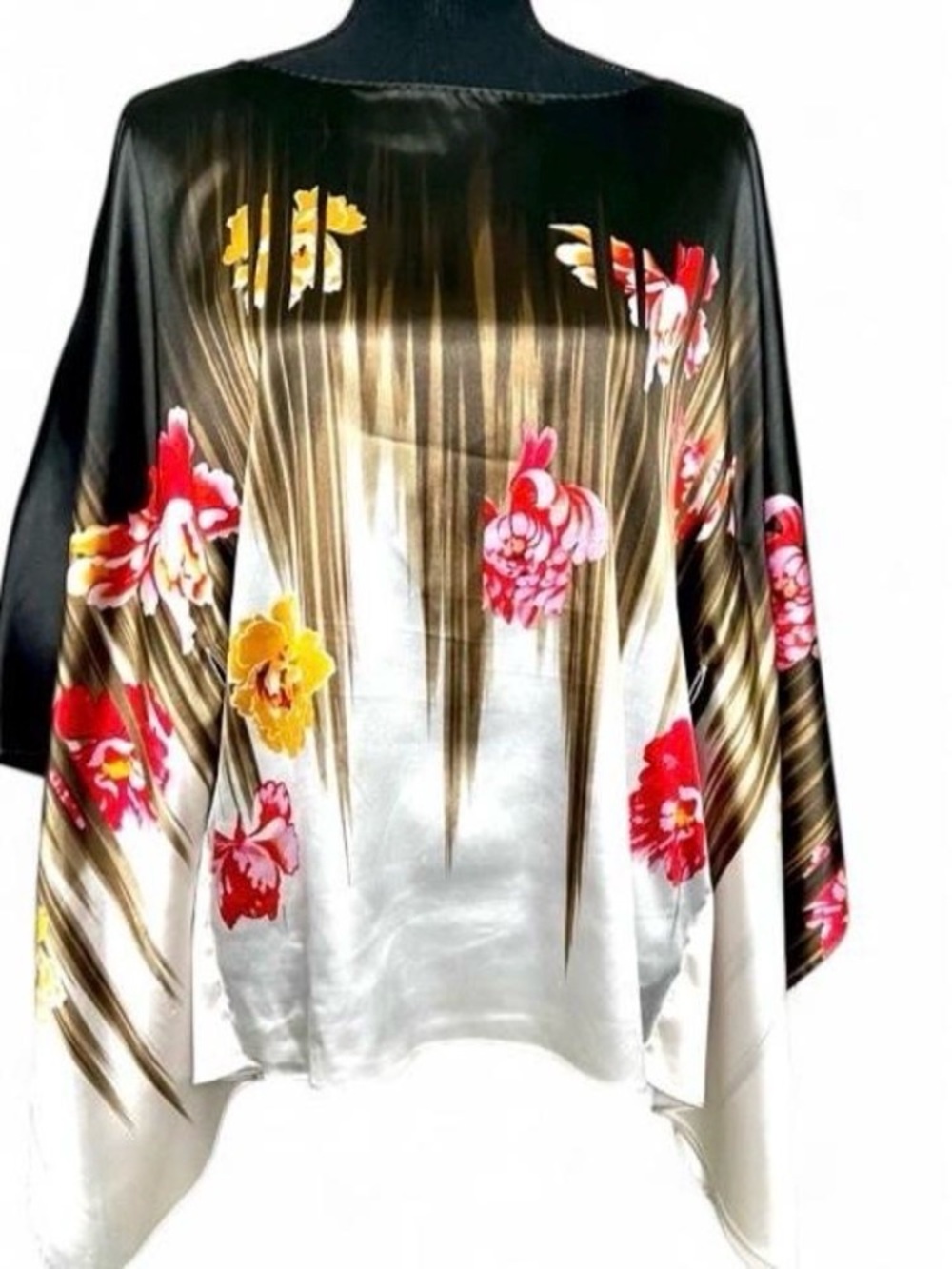 Tahari Black, White & Red Floral Ombre Boxy Tunic Dress Top - Two Way wear